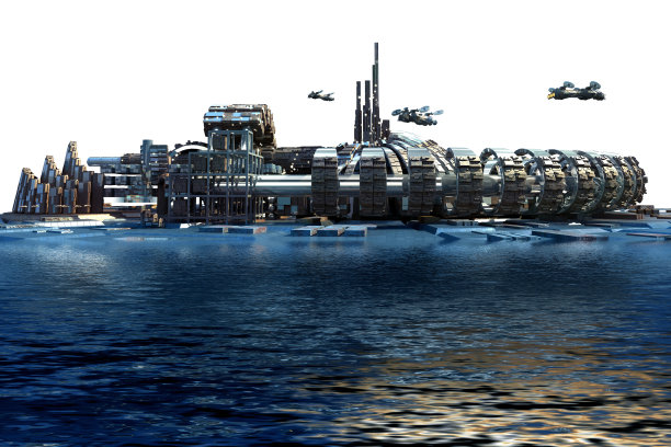 未来的滨海城市天际线图片下载