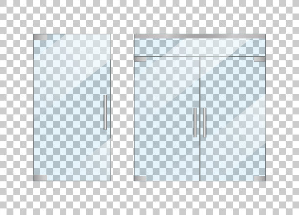 有把手的玻璃门在前面。模拟入口与双门。办公室、商场、商场入口。商店的玻璃店面。窗口隔离在透明的背景。设计外观。向量。图片下载