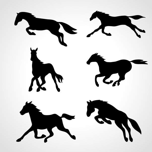 跑马的黑色剪影图片下载
