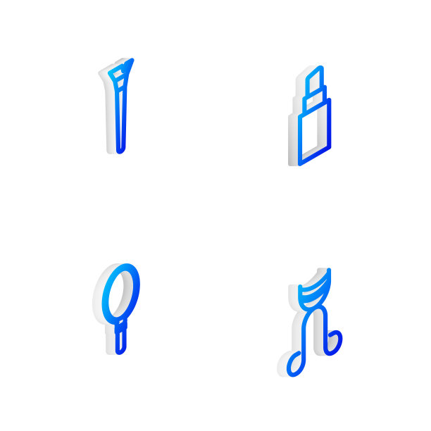 设置等距线口红，化妆刷，手镜和睫毛夹图标。向量图片下载