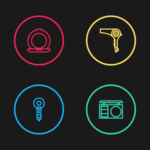 设置线条吹风机，眼影调色板，化妆粉与镜子图标。向量图片下载