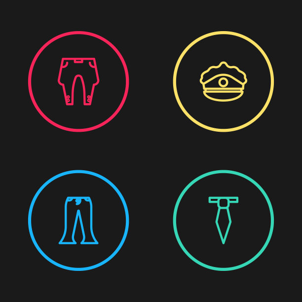 设置线裤子，领带，警察帽与帽徽和图标。向量图片下载