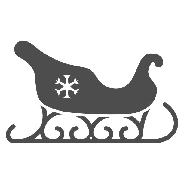 圣诞老人的雪橇固体图标，新年的概念，雪橇与雪花的标志在白色的背景，圣诞雪橇图标在象形风格的移动概念和网页设计。矢量图形。图片下载