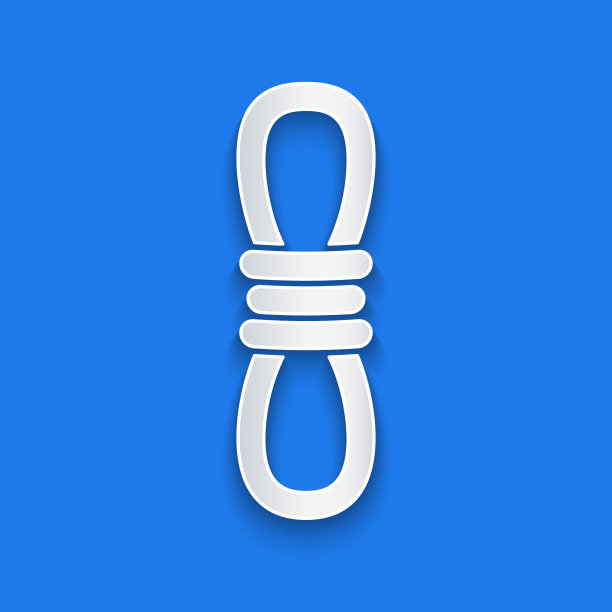 剪纸攀爬绳图标孤立在蓝色背景。极限运动。运动设备。纸艺术风格。向量图片下载