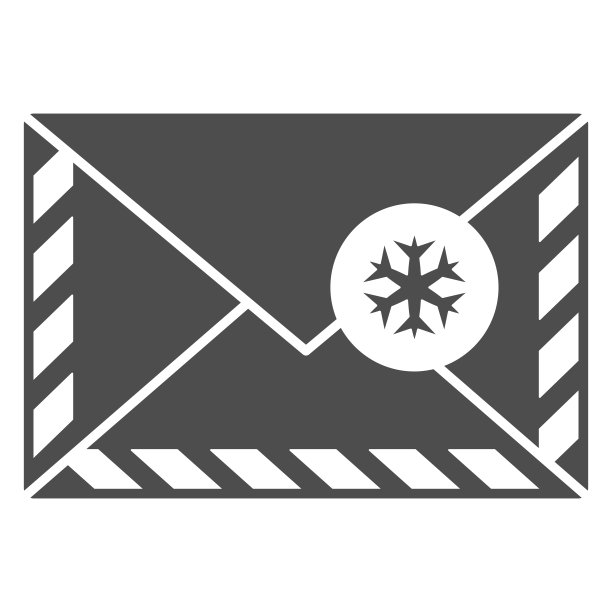 信封与雪花固体图标，新年概念，信给圣诞老人的签名在白色的背景，圣诞和新年问候符号的字形风格为移动，网络。矢量图形。图片下载