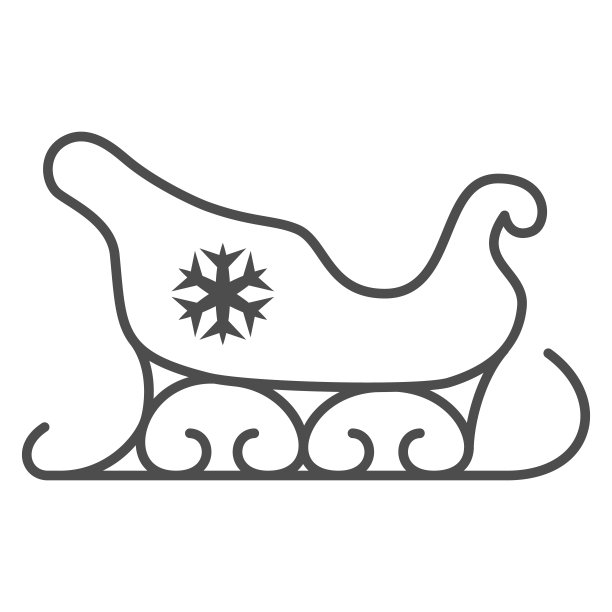 圣诞老人的雪橇细线图标，新年的概念，雪橇与雪花的标志在白色的背景，圣诞雪橇图标在轮廓风格的移动概念和网页设计。矢量图形。图片下载