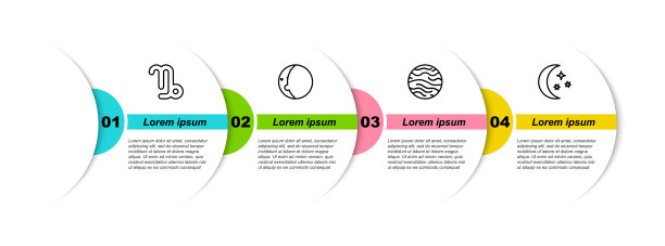 设定线摩羯座的黄道，日蚀，金星，月亮和星星。业务信息模板。向量图片下载