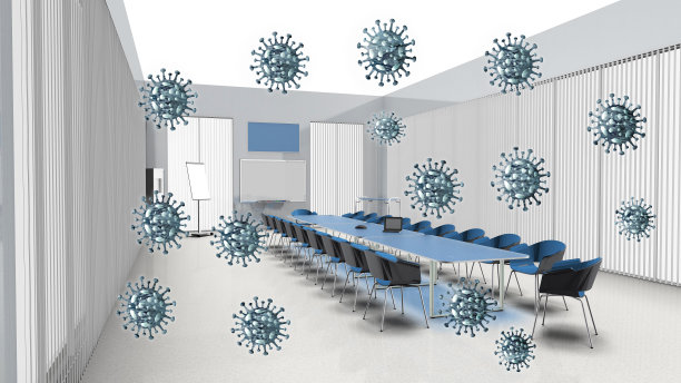 带有冠状病毒概念的会议室办公室图片下载