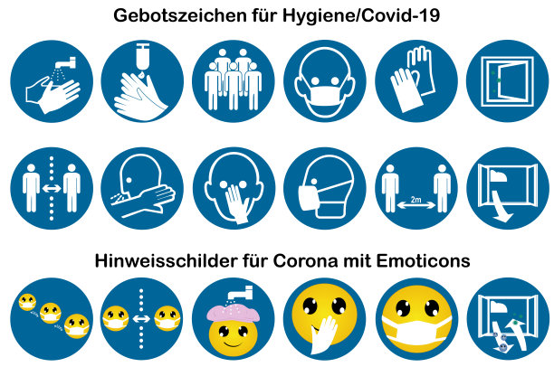收集Covid-19强制性标识和表情符号信息标识。图片下载