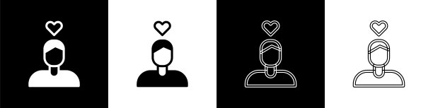 设置浪漫的男人图标孤立在黑色和白色的背景。情人节快乐。向量图片下载