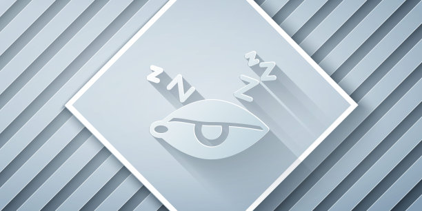 剪纸失眠图标孤立在灰色背景。伴有毛细血管和瞳孔的睡眠障碍。疲劳和压力。纸艺术风格。向量图片下载