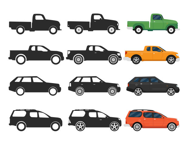 类型的汽车。运输设计在白色背景，矢量插图。收集汽车图标集。汽车图标矢量标志模板。图片下载
