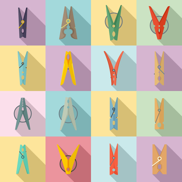 衣服别针图标设置扁平风格图片下载