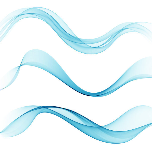 抽象的蓝色波设置在透明的背景图片下载
