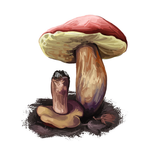 分离于白色上的一种真菌。数码艺术插画，天然食品，包装标签。秋季收获真菌在草地上。水彩画，网页打印剪贴画设计。图片下载