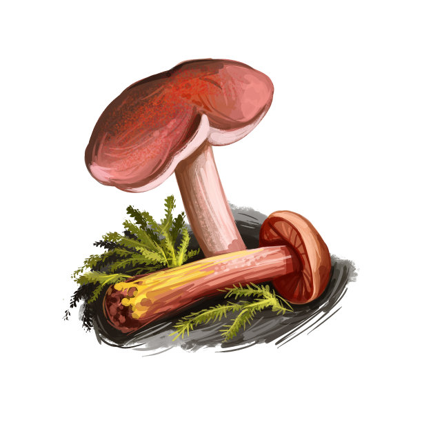 牛肝菌属牛肝菌科的一种，分离于白色上。数码艺术插画，天然食品，包装标签。秋收菌类，草木。图片下载