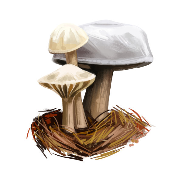 蜡帽牛仔手帕，一种可食用的蘑菇，在蜡科真菌分离上白色。数码艺术插画，天然食品。秋季收获真菌在草地上。图片下载