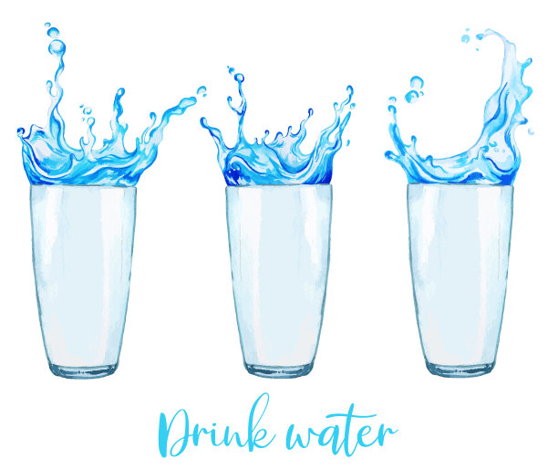 在三个水彩玻璃杯里放上水图片下载