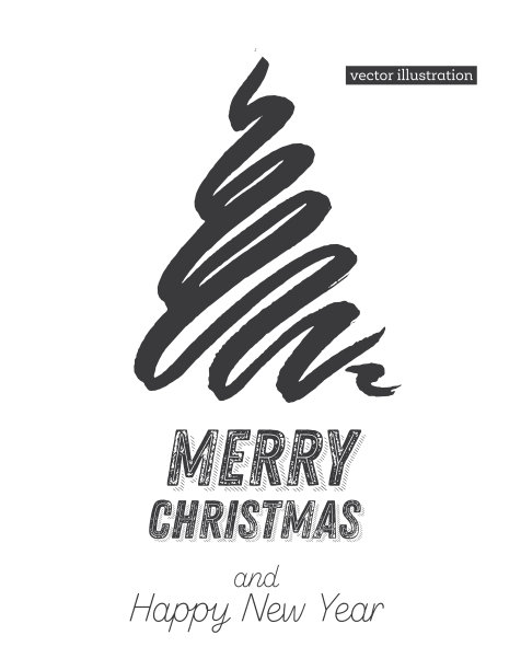 圣诞树素描孤立在白色的背景。圣诞快乐。手绘云杉的剪影。图片下载