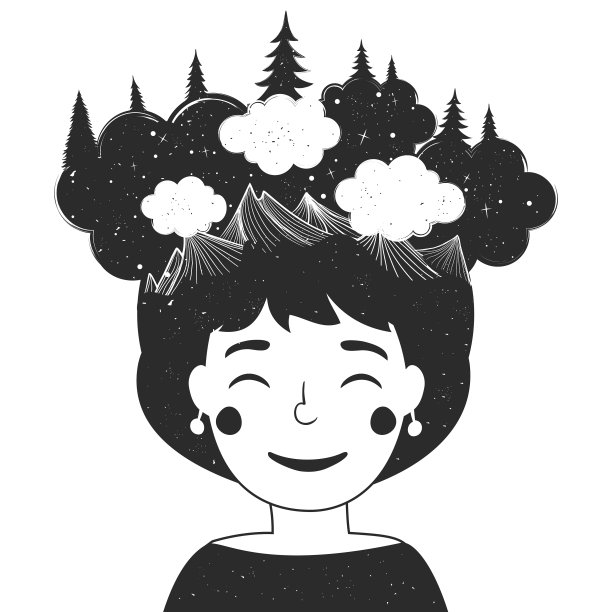 可爱的海报与女孩，云彩，树木，星空和图片下载