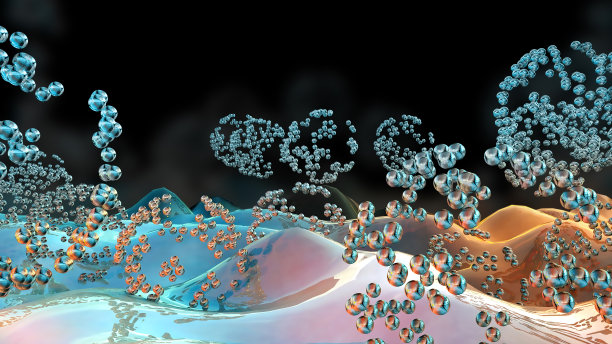 三维渲染抽象点和圆电晕化学背景图片下载