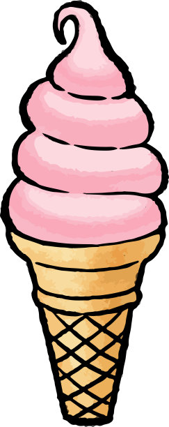 【美食插画素材】手绘草莓味软冰淇淋矢量插画图片下载