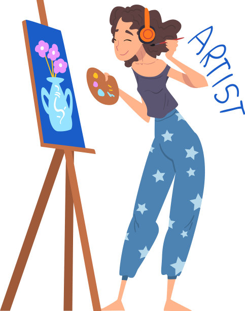 女艺术家在画架上创作的爱好图片下载