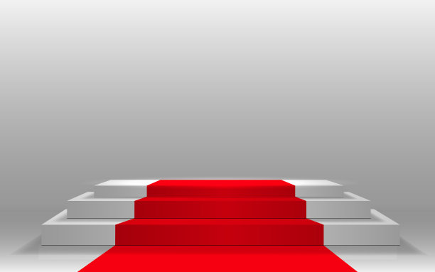 白色的讲台和聚光灯下的红地毯图片下载