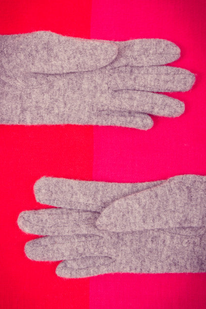 灰色的妇女手套和红色的披肩，秋冬服装图片下载