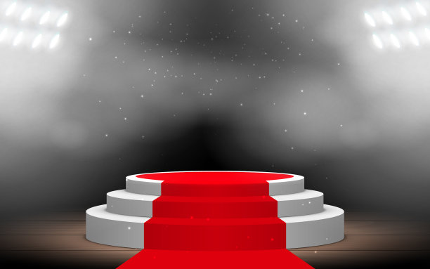 白色的讲台和聚光灯下的红地毯图片下载