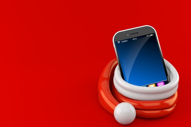 圣诞老人帽子里装着智能手机图片下载