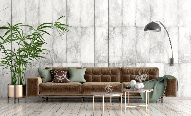 现代公寓室内设计，客厅三维渲染素材图片