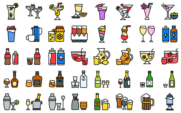 混合饮料和酒精饮料图标设置图片下载