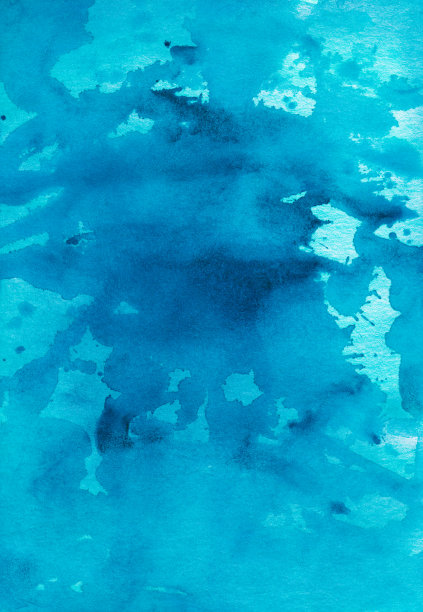 水彩深蓝飞溅背景纹理。蓝色和蓝绿色液体背景。艺术水彩叠加。纸上的污渍。图片下载