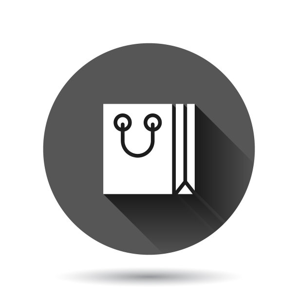 购物袋图标在平底风格手袋上签字图片下载