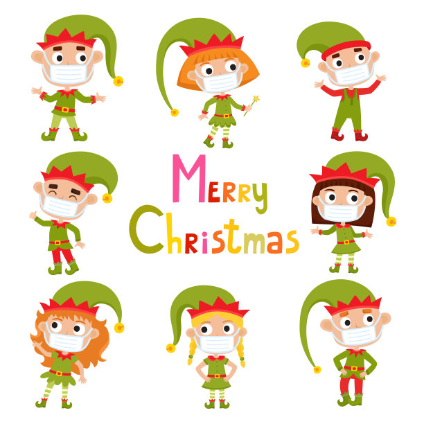 矢量组的孩子在精灵服装和面具图片下载