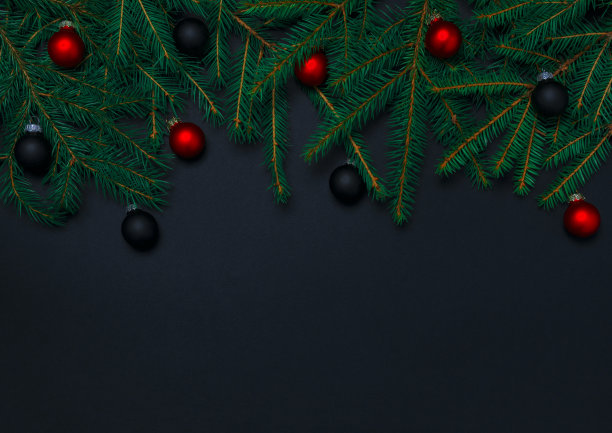 黑色背景上的圣诞装饰图片下载
