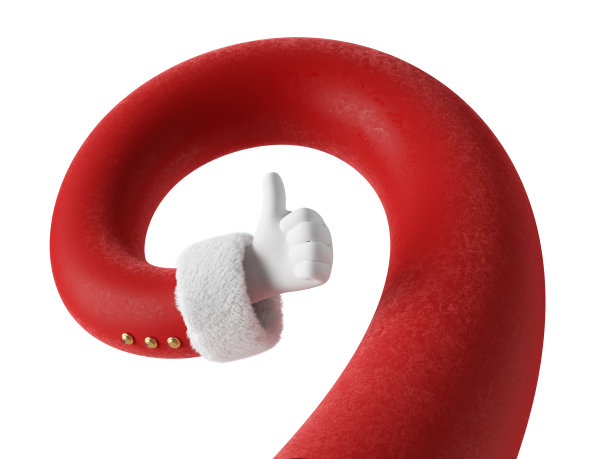 3d渲染，比如手势。圣诞老人灵活的螺旋形手竖起大拇指。假日卡通人物。圣诞剪辑艺术孤立的白色背景图片下载