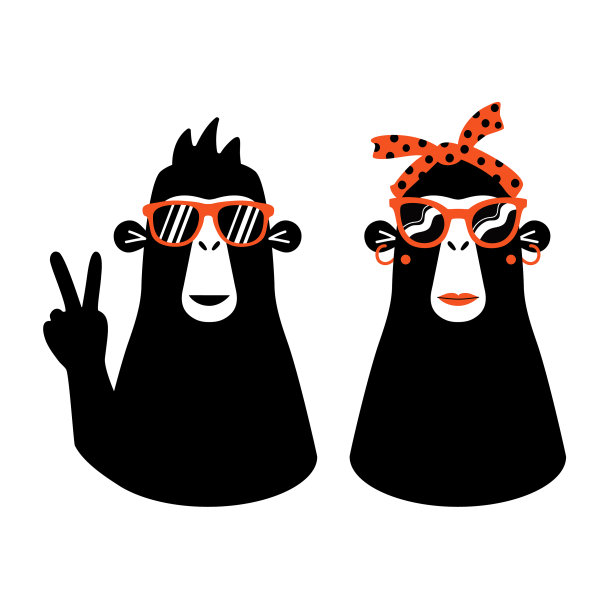 雄性和雌性猴子戴着红色太阳镜图片下载