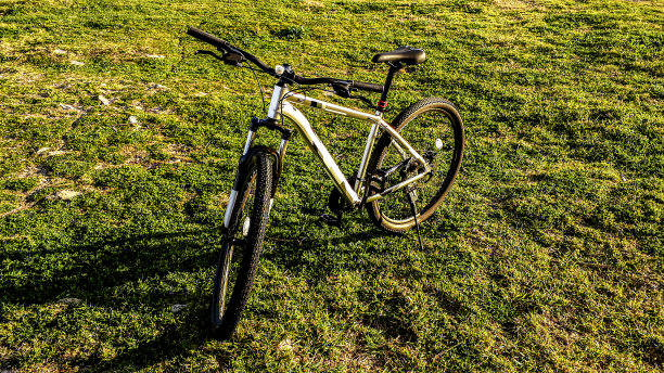 停在草地公园的自行车图片下载