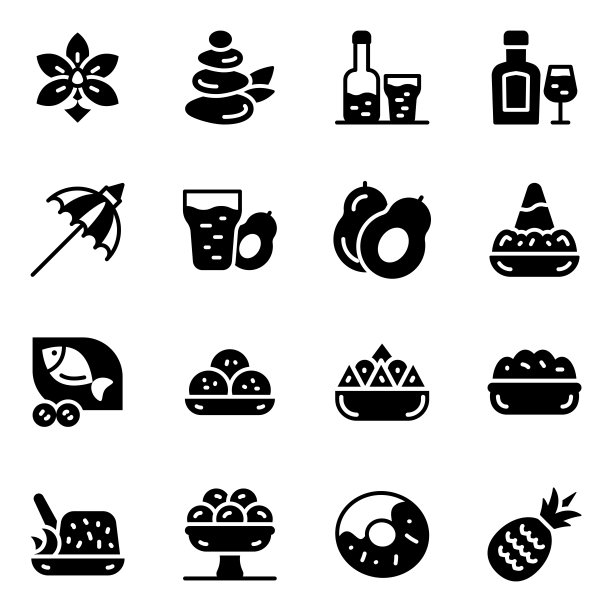 印度尼西亚文化和美食的Glyph图标集图片下载