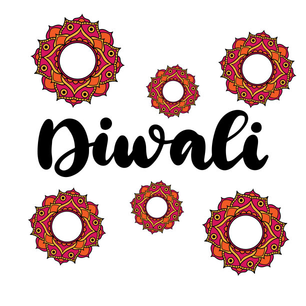 排灯节快乐书法矢量插图。庆祝印度传统节日的节日。曼陀罗和蜡烛刻字。图片下载