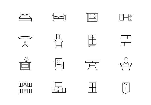 家具细线矢量图标。可编辑的中风图片下载