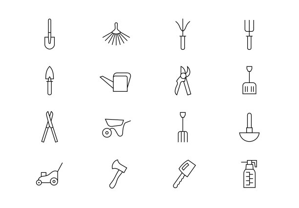 园艺工具细线图标。可编辑的中风图片下载