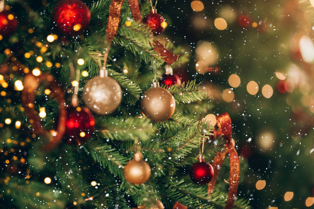 美丽而装饰的圣诞树在镜子里反射。圣诞节的心情。这张照片很适合做贺卡图片下载