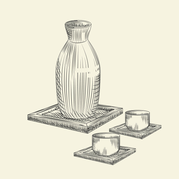 设置OS日本清酒和杯子隔离在白色图片下载