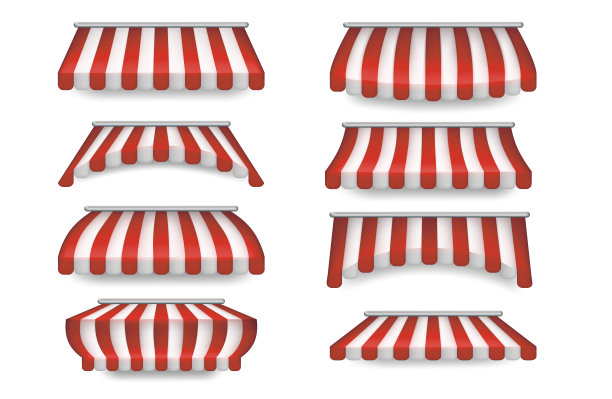逼真详细的3d遮阳篷户外遮阳篷集。向量图片下载