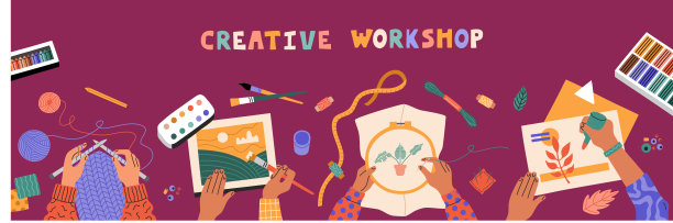 俯视图儿童画手，缝合，编织和切割彩色纸图片下载