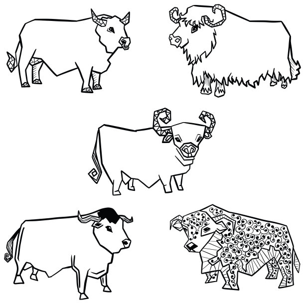 复古高地牛牛卡通插图图片下载