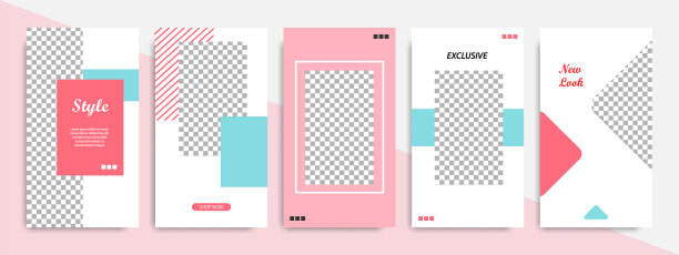最小的社交媒体故事或故事模板现代时尚的布局横幅在粉蓝色的背景颜色图片下载